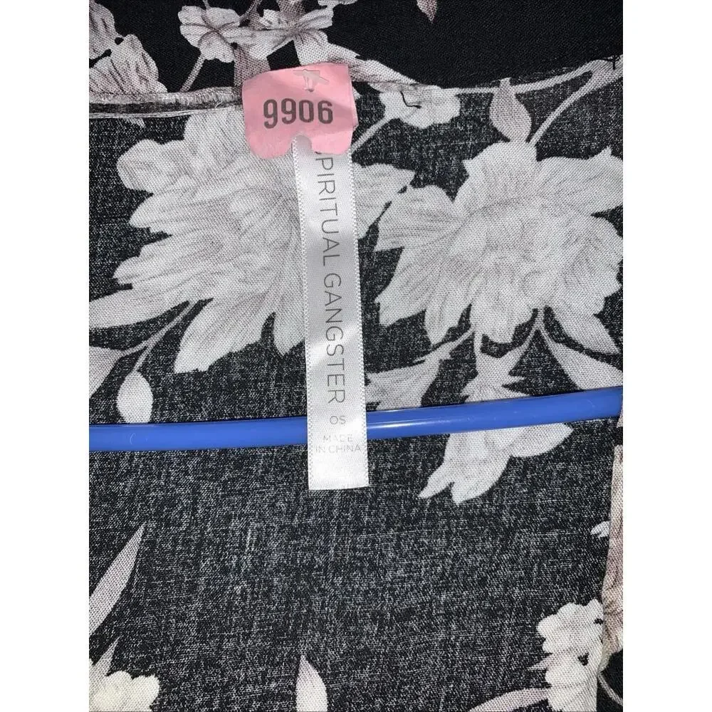 Spiritual‎ Gangster Maya Kimono Black Floral Tie Front One Size 100% Rayon Robe